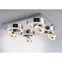 LED-Deckenleuchte, Chrom, 4-flg, schwenkbar, modern, warmweiß