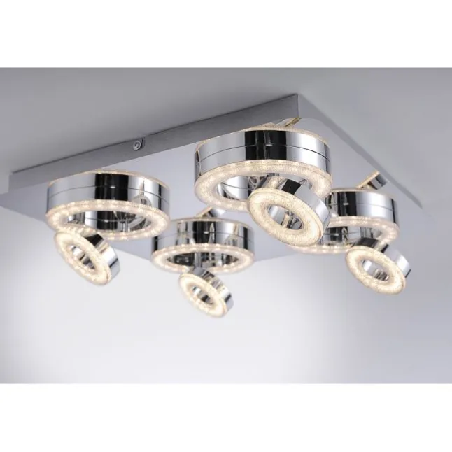 LED-Deckenleuchte, Chrom, 4-flg, schwenkbar, modern, warmweiß
