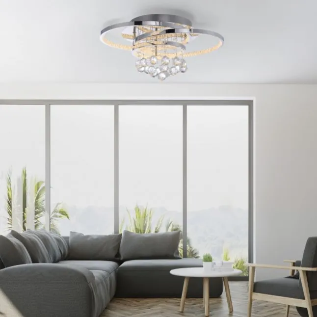 LED Deckenleuchte Chrom Kristallanhänger dimmbar per Tronicdimmer