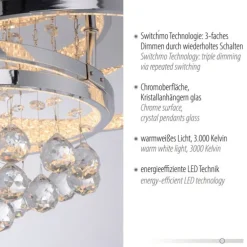 LED Deckenleuchte Chrom Kristallanhänger dimmbar per Tronicdimmer