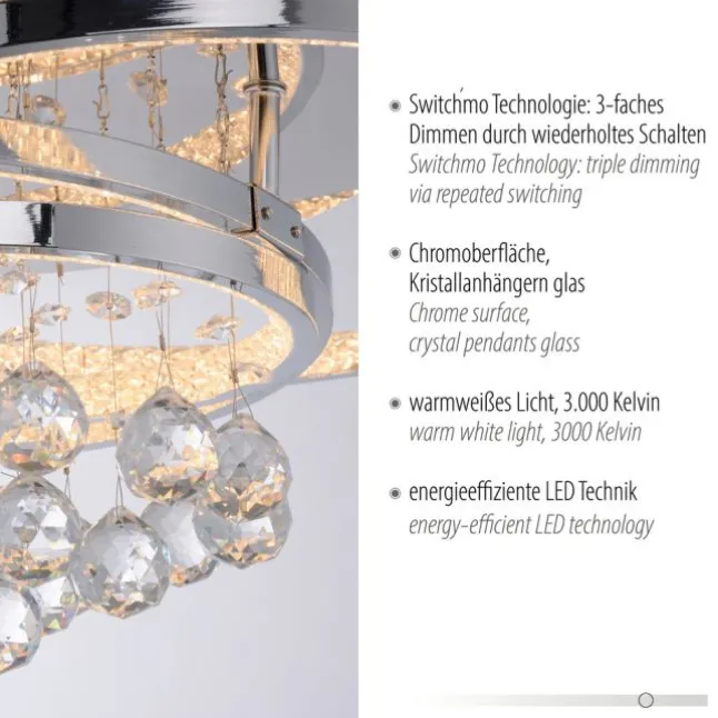 LED Deckenleuchte Chrom Kristallanhänger dimmbar per Tronicdimmer