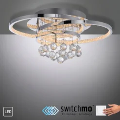 LED Deckenleuchte Chrom Kristallanhänger dimmbar per Tronicdimmer