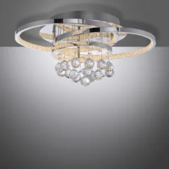 LED Deckenleuchte Chrom Kristallanhänger dimmbar per Tronicdimmer