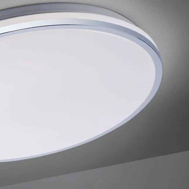 LED-Deckenleuchte, chrom, Schirm, IP44, Badezimmer, warmweis