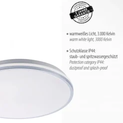 LED-Deckenleuchte, chrom, Schirm, IP44, Badezimmer, warmweis