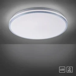 LED-Deckenleuchte, chrom, Schirm, IP44, Badezimmer, warmweis