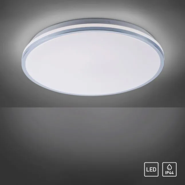 LED-Deckenleuchte, chrom, Schirm, IP44, Badezimmer, warmweis