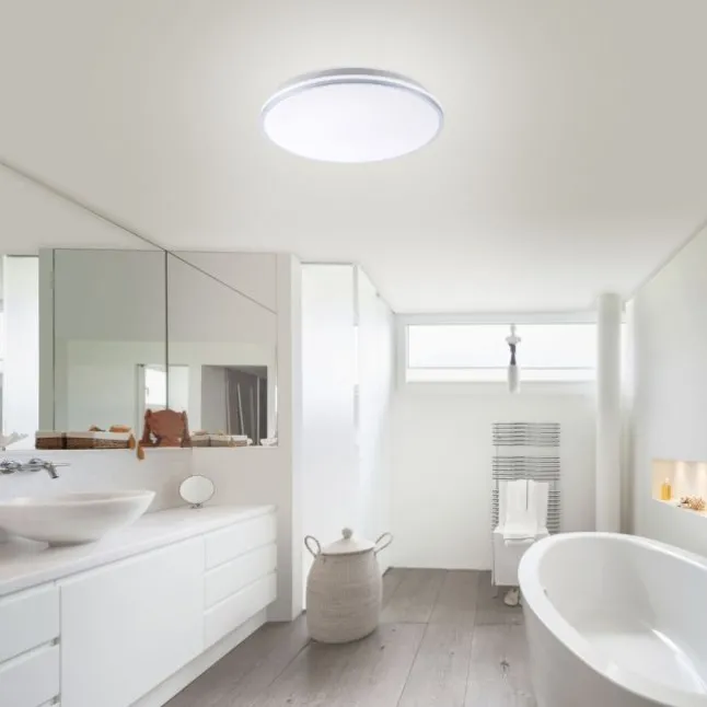 LED-Deckenleuchte, chrom, Schirm, IP44, Badezimmer, warmweis