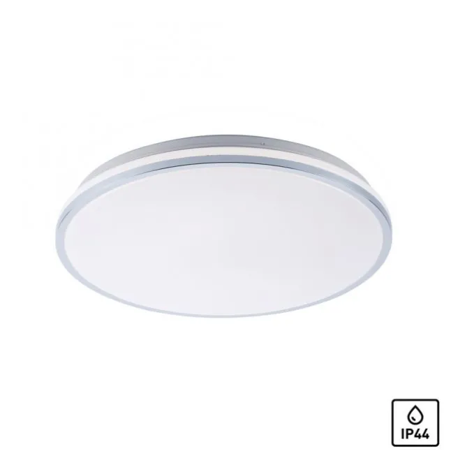 LED-Deckenleuchte, chrom, Schirm, IP44, Badezimmer, warmweis