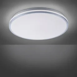 LED-Deckenleuchte, chrom, Schirm, IP44, Badezimmer, warmweis