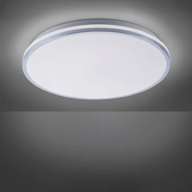 LED-Deckenleuchte, chrom, Schirm, IP44, Badezimmer, warmweis