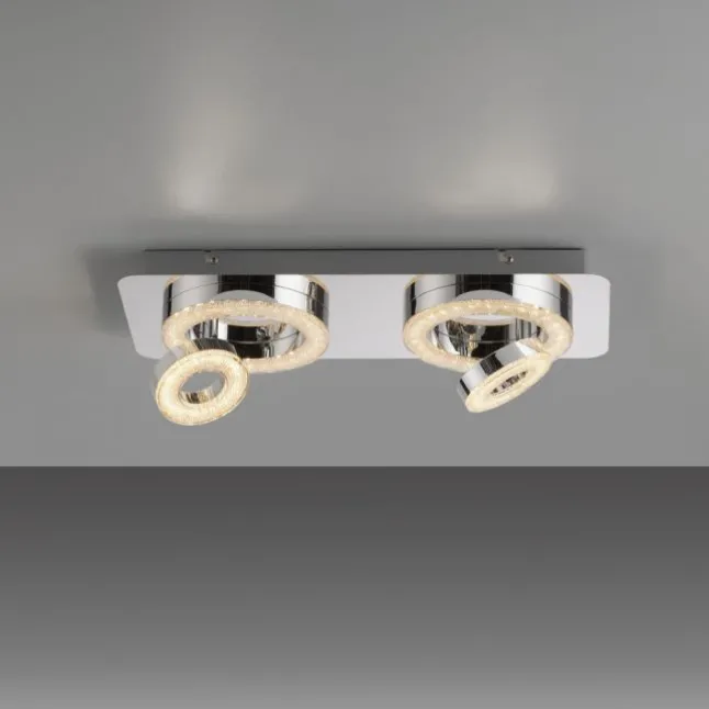 LED-Deckenleuchte, Chrom, 2 schwenkbare Leuchtringe, Design, modern
