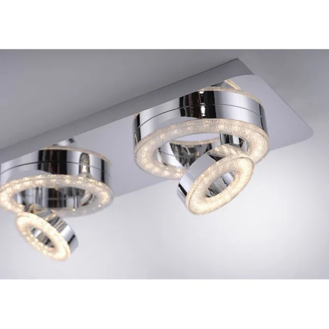 LED-Deckenleuchte, Chrom, 2 schwenkbare Leuchtringe, Design, modern