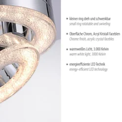 LED-Deckenleuchte, Chrom, 2 schwenkbare Leuchtringe, Design, modern