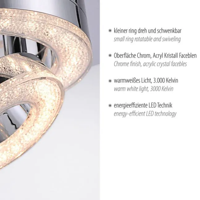 LED-Deckenleuchte, Chrom, 2 schwenkbare Leuchtringe, Design, modern