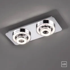 LED-Deckenleuchte, Chrom, 2 schwenkbare Leuchtringe, Design, modern