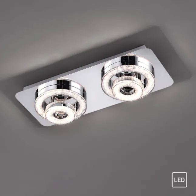 LED-Deckenleuchte, Chrom, 2 schwenkbare Leuchtringe, Design, modern