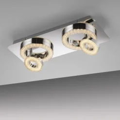 LED-Deckenleuchte, Chrom, 2 schwenkbare Leuchtringe, Design, modern