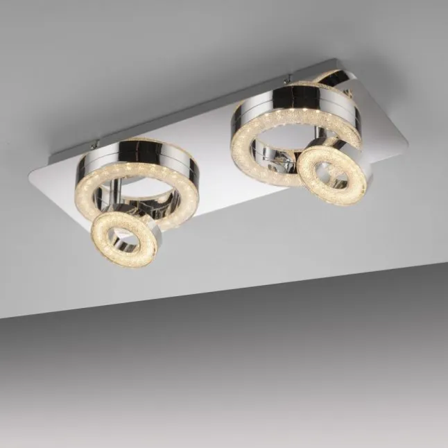 LED-Deckenleuchte, Chrom, 2 schwenkbare Leuchtringe, Design, modern