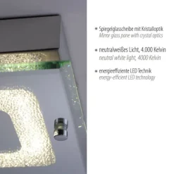 LED Deckenleuchte, chrom, Spiegelglasscheibe, Kristalloptik, modern, eckig