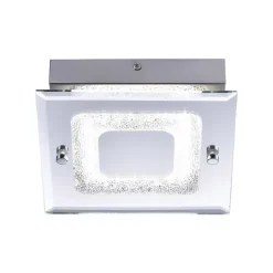 LED Deckenleuchte, chrom, Spiegelglasscheibe, Kristalloptik, modern, eckig