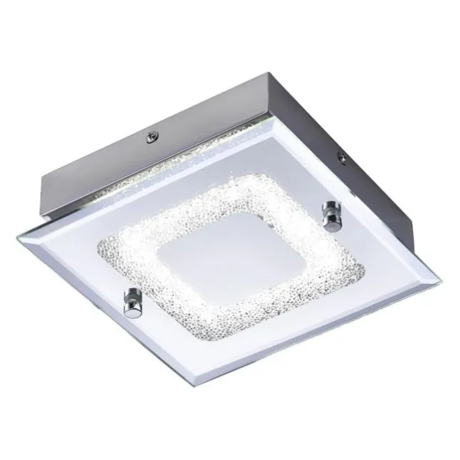LED Deckenleuchte, chrom, Spiegelglasscheibe, Kristalloptik, modern, eckig