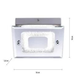 LED Deckenleuchte, chrom, Spiegelglasscheibe, Kristalloptik, modern, eckig