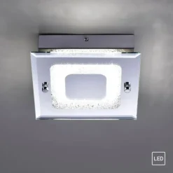 LED Deckenleuchte, chrom, Spiegelglasscheibe, Kristalloptik, modern, eckig