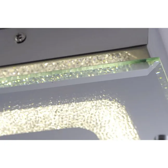 LED Deckenleuchte, chrom, Spiegelglasscheibe, Kristalloptik, modern, eckig