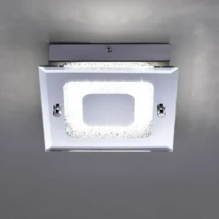 LED Deckenleuchte, chrom, Spiegelglasscheibe, Kristalloptik, modern, eckig