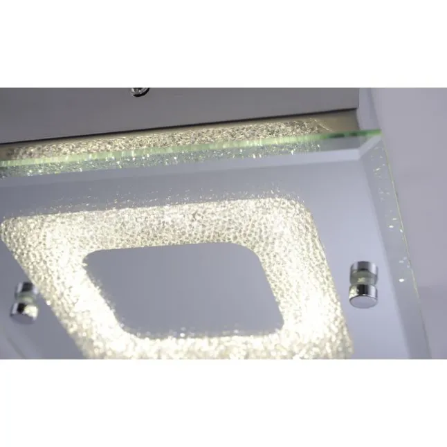 LED Deckenleuchte, chrom, Spiegelglasscheibe, Kristalloptik, modern, eckig
