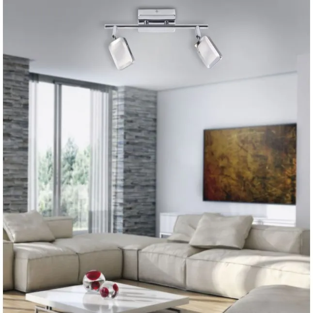 LED-Deckenleuchte, chrom, 2 verstellbare Leuchtköpfe, warmweiße Lichtfarbe