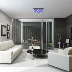 LED-Deckenleuchte, chrom, 30x30cm, Farbwechsel, Fernbedienung, RGB