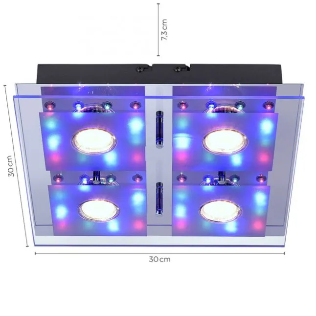 LED-Deckenleuchte, chrom, 30x30cm, Farbwechsel, Fernbedienung, RGB