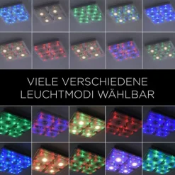 LED-Deckenleuchte, chrom, 30x30cm, Farbwechsel, Fernbedienung, RGB