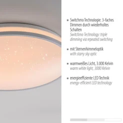 LED Deckenleuchte D=38cm silber Sternenhimmeloptik dimmbar