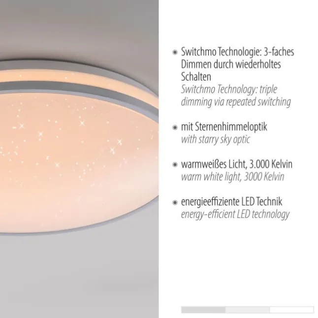 LED Deckenleuchte D=38cm silber Sternenhimmeloptik dimmbar