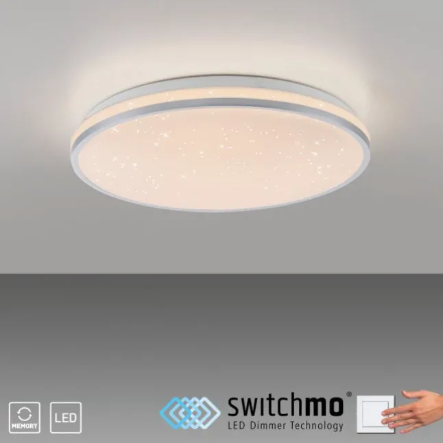LED Deckenleuchte D=38cm silber Sternenhimmeloptik dimmbar