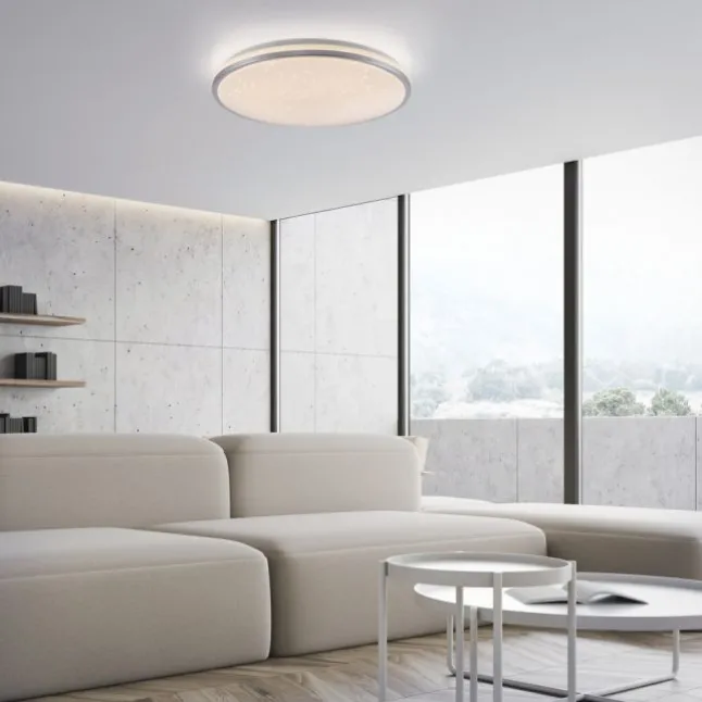 LED Deckenleuchte D=49cm silber Sternenhimmeloptik dimmbar