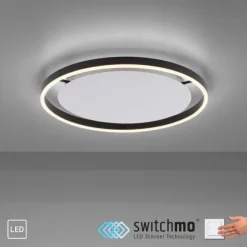 LED Deckenleuchte, dimmbar, anthrazit, rund 50cm, warmweiß