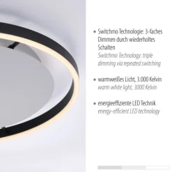 LED Deckenleuchte, dimmbar, anthrazit, rund 50cm, warmweiß
