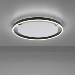 LED Deckenleuchte, dimmbar, anthrazit, rund 50cm, warmweiß