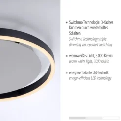 LED Deckenleuchte, dimmbar, modern, anthrazit, rund 35cm