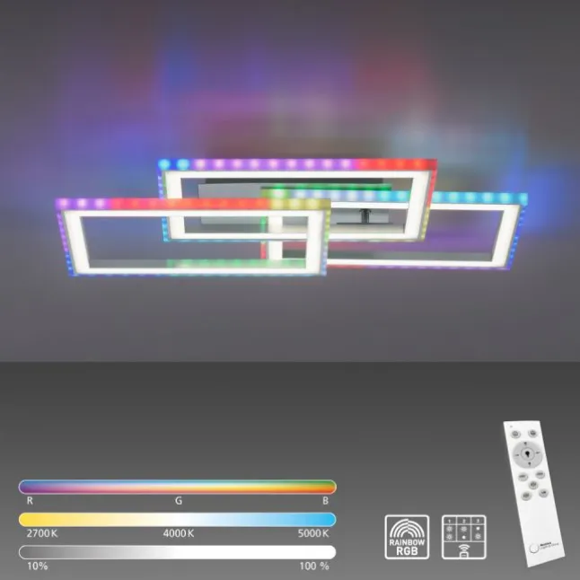 LED Deckenleuchte drehbare Rahmen silberfarbig RGB Rainbow Farben dimmbar
