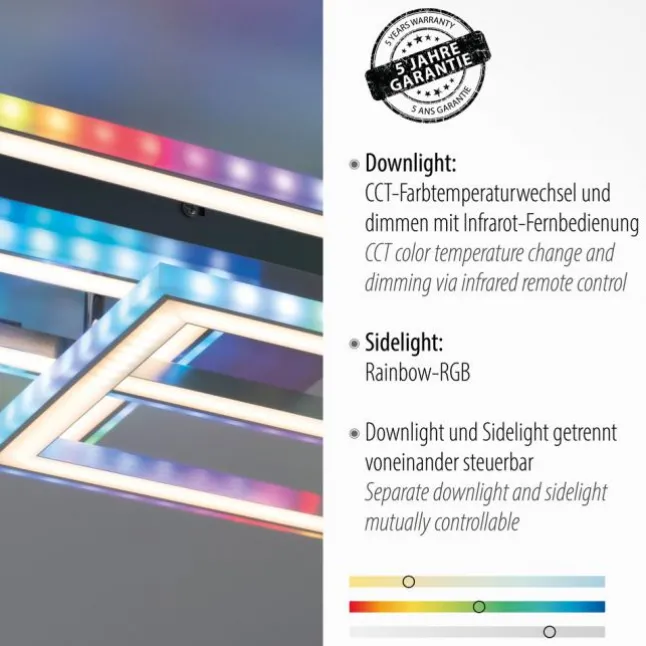 LED Deckenleuchte drehbare Rahmen silberfarbig RGB Rainbow Farben dimmbar