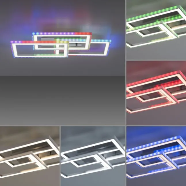 LED Deckenleuchte drehbare Rahmen silberfarbig RGB Rainbow Farben dimmbar