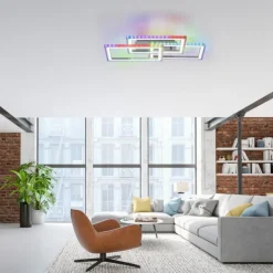 LED Deckenleuchte drehbare Rahmen silberfarbig RGB Rainbow Farben dimmbar