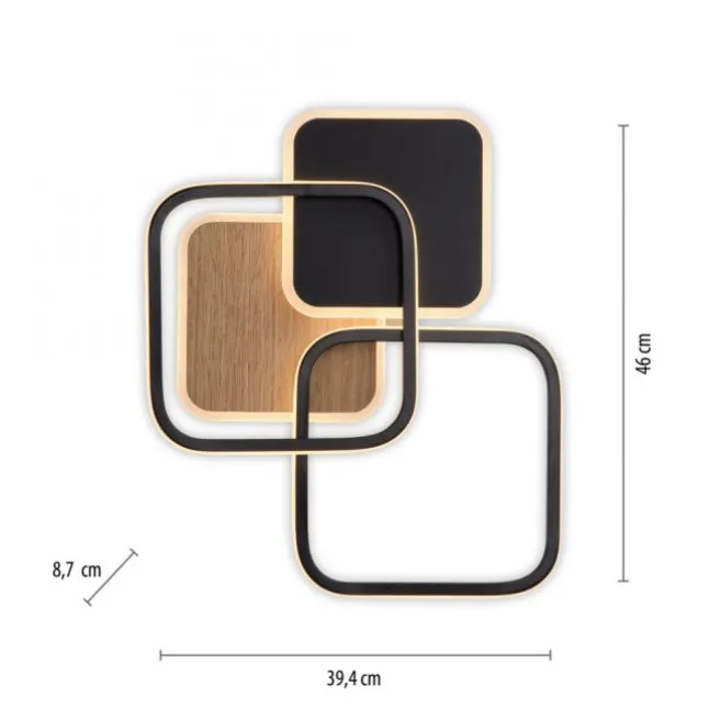 LED Deckenleuchte eckig schwarz mit Holzdekor warmweiß modern