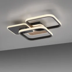 LED Deckenleuchte eckig schwarz mit Holzdekor warmweiß modern