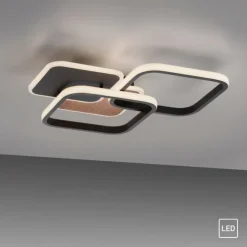 LED Deckenleuchte eckig schwarz mit Holzdekor warmweiß modern